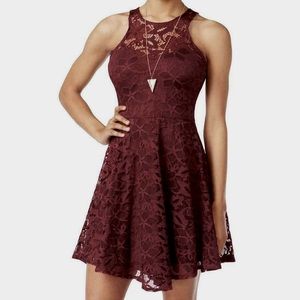 Material Girl Stretch Lace Dress Wine Red Short Burgundy Cocktail Party Prom